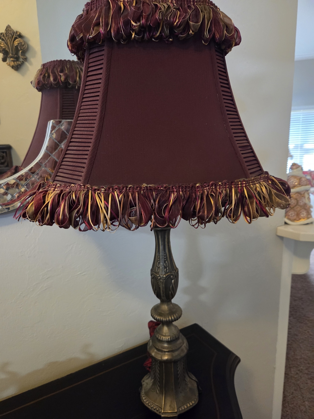 Classic Burgundy Table Lamp with Decorative Fringe
